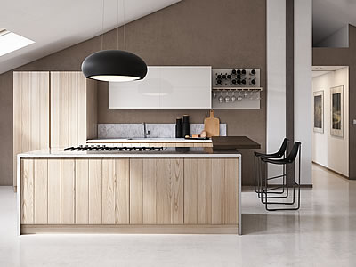 Cucine contemporanee in legno  con isola - Aurora Cucine a Poggibonsi in Toscana